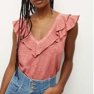Veronica Beard Ellerie Top Womens Medium Faded Rose Soft Cotton Slub Ruffled